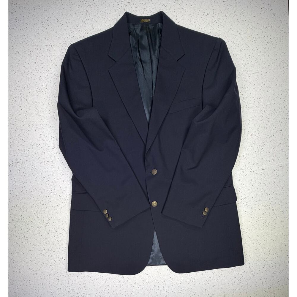 Oscar de la Renta Men’s 44L Navy Wool Blazer Classic 2 Button Tailored Suit top
